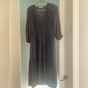 Gerard Darel Gray/dark smocked tiered rouched silver dress